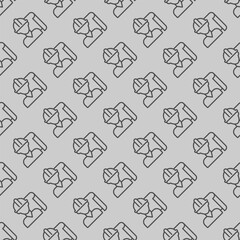 Poster - Architect man project paper line seamless pattern, architect studio theme. Vector graphics. Construction worker with project plan sign with background, repeat line icon.