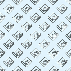 Poster - Project paper and measuring tape line seamless pattern, architect studio theme. Vector graphics. Ruler reel with project plan sign with background, repeat line icon.