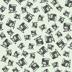 Poster - Drawing compass and house project solid seamless pattern, architect studio theme. Vector graphics. Compass with building plan sign background, filled with glyphs icon.