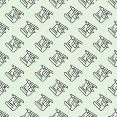 Poster - Drawing compass and house project line seamless pattern, architect studio theme. Vector graphics. Compass with building plan sign with background, repeat line icon.