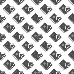 Poster - Architect notebook and house solid seamless pattern, architect studio theme. Vector graphics. Notepad with cottage building sign with background, repeat glyph icon.