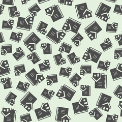 Poster - Architect notebook and house solid seamless pattern, architect studio theme. Vector graphics. Notepad with cottage building sign background, filled with glyphs icon.