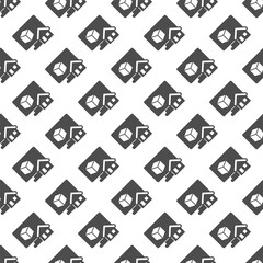 Poster - Monitor with 3D square and house solid seamless pattern, architect studio theme. Vector graphics. Display with 3D building program sign with background, repeat glyph icon.