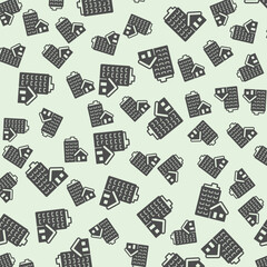 Poster - Skyscraper tower and cottage building solid seamless pattern, real estate theme. Vector graphics. City skyscraper, private house sign background, filled with glyphs icon.