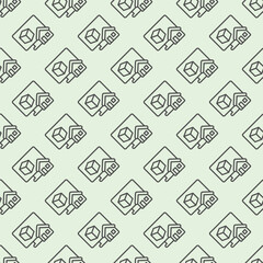 Poster - Monitor with 3D square and house line seamless pattern, architect studio theme. Vector graphics. Display with 3D building program sign with background, repeat line icon.