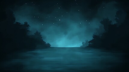 Wall Mural - mystical night forest scene with fog.