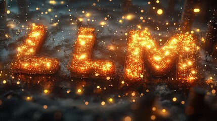 Wall Mural - Letters LLM Floating in Zero Gravity Environment with Sparkling Effects