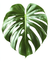 Wall Mural - Monstera leaf isolated on white background, showcasing vibrant green color