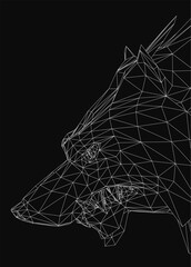 Fototapete - A black and white image of a Wolf head with a triangle pattern. The image is abstract and has a moody, almost eerie feel to it