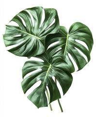Wall Mural - Three lush Monstera leaves isolated on white background