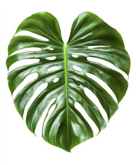 Wall Mural - Monstera leaf isolated on white background, vibrant and fresh