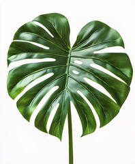 Wall Mural - Monstera leaf isolated on white background, showcasing vibrant green hues