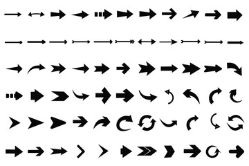 Fototapete - Collection of different arrow set vector design. Arrows icon set. Set of arrow icons. Arrows for web design. Cursor outline. Different shape and size pointer set. Set of arrow outline. 