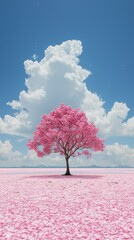 Wall Mural - serene view of a lone cherry blossom tree against a clear sky