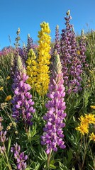 Wall Mural - Radiant Blue Sky Over Colorful Meadow with Vibrant Flowers