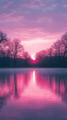 Wall Mural - serene lakeside sunset with reflections in calm water