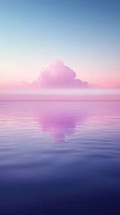 Wall Mural - serene reflection of pink clouds on still lake at dawn light