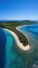 Wall Mural - Stunning Aerial View of Clear Blue Sky over Serene Tropical Island