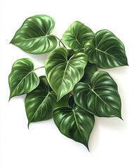 Wall Mural - Lush green philodendron leaves isolated on white background
