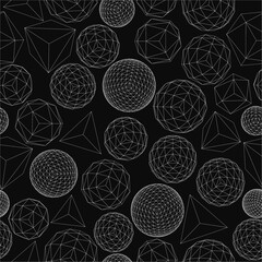 Poster - A black and white image of many different shaped spheres. The spheres are all different sizes and are scattered throughout the image. Scene is one of chaos and disorder
