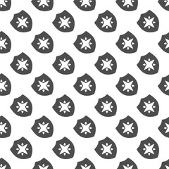 Fototapete - Star on safety emblem solid seamless pattern, marine navigation theme. Vector graphics. Sea sky star shield sign with background, repeat glyph icon.
