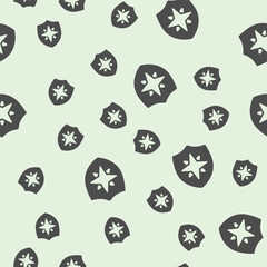 Fototapete - Star on safety emblem solid seamless pattern, marine navigation theme. Vector graphics. Sea sky star shield sign background, filled with glyphs icon.