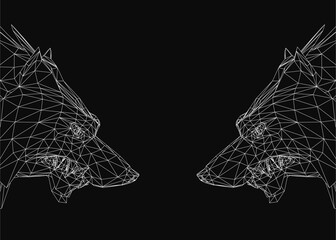 Poster - Two wolf heads are shown in a black background. The image is a black and white drawing of a wolf