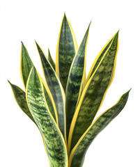 Wall Mural - Vibrant Sansevieria plant with yellow edged leaves isolated on white