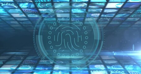 Poster - Animation of fingerprint with binary code in futuristic digital interface
