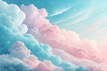 Wall Mural - a dreamy pastel gradient background, merging soft baby blue and gentle pink hues in a cloud-like, et