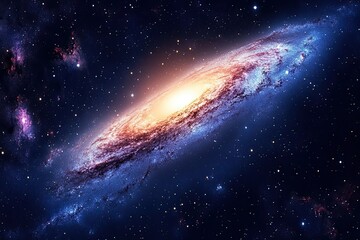View from space of a spiral galaxy and stars. The universe filled with stars, nebulae and galaxies
