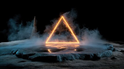 Poster - Ethereal Triangle of Light Emerging from Mist on a Mysterious Landscape with Dramatic Lighting and Surreal Elements for Abstract Artwork