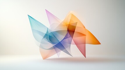 Poster - Abstract design featuring vibrant translucent shapes in shades of blue, orange, and purple swirling gracefully against a soft neutral background for a modern artistic feel.