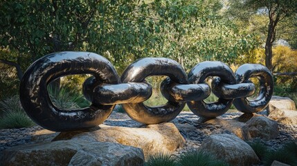 Poster - A chain of heavy metal links placed outdoors against a backdrop of natural elements, evoking resilience and durability.