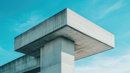 Poster - A powerful abstract concrete structure rising from the ground, set against a wide blue sky, reflecting modern design and strength.