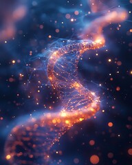 soft glowing dna strands rise into a floating neural network under ethereal blue lavender and golden
