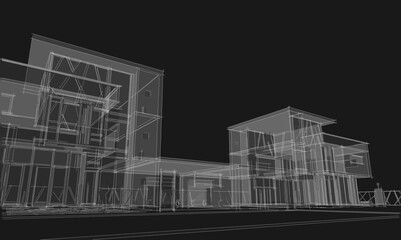 Poster -  modern townhouse sketch 3d illustration