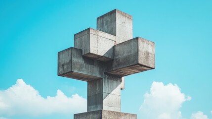 Poster - A towering abstract concrete structure against a backdrop of a bright blue sky, creating a striking and powerful visual impression.