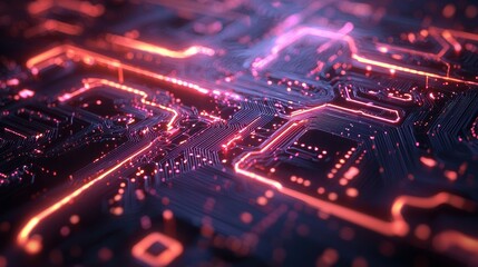Illuminated Circuit Board Close-Up