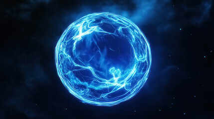Poster - A blue particle sphere floating in mid-air