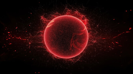 Poster - Red sphere made of swirling particles, symbolizing danger and warning