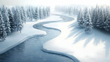 Majestic Winter River: Snow-Covered Trees and Frozen Stream