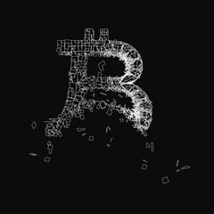 Poster - A black and white image of a broken letter B. The letter is made up of many small squares and he is falling apart. The image has a sense of chaos and destruction, as if the letter is being torn apart