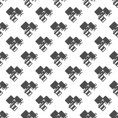 Fototapete - Desk with chair and desktop solid seamless pattern, remote work theme. Vector graphics. Personal workplace with computer sign with background, repeat glyph icon.