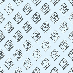 Poster - Computer with user message line seamless pattern, remote work theme. Vector graphics. Monitor, display and popup window sign with background, repeat line icon.