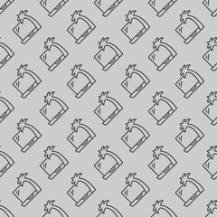 Poster - Laptop and tropical palm tree line seamless pattern, remote work theme. Vector graphics. Vacation, job trip sign with background, repeat line icon.