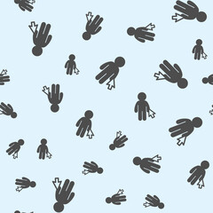 Poster - Human and mouse cursor solid seamless pattern, remote work theme. Vector graphics. Man, person with mouse pointer sign background, filled with glyphs icon.