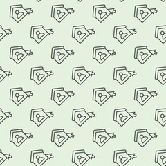 Poster - Home user and mouse cursor line seamless pattern, remote work theme. Vector graphics. User house with mouse pointer sign with background, repeat line icon.