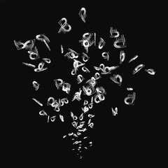 Poster - A black and white image of letters and numbers in a white background. The letters and numbers are scattered all over the image, creating a sense of chaos and disorder. Scene is one of confusion