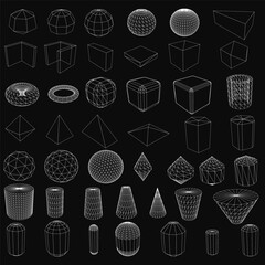Poster - A collection of various geometric shapes in black and white. The shapes are all different sizes and orientations, creating a sense of depth and complexity. Concept of order and structure